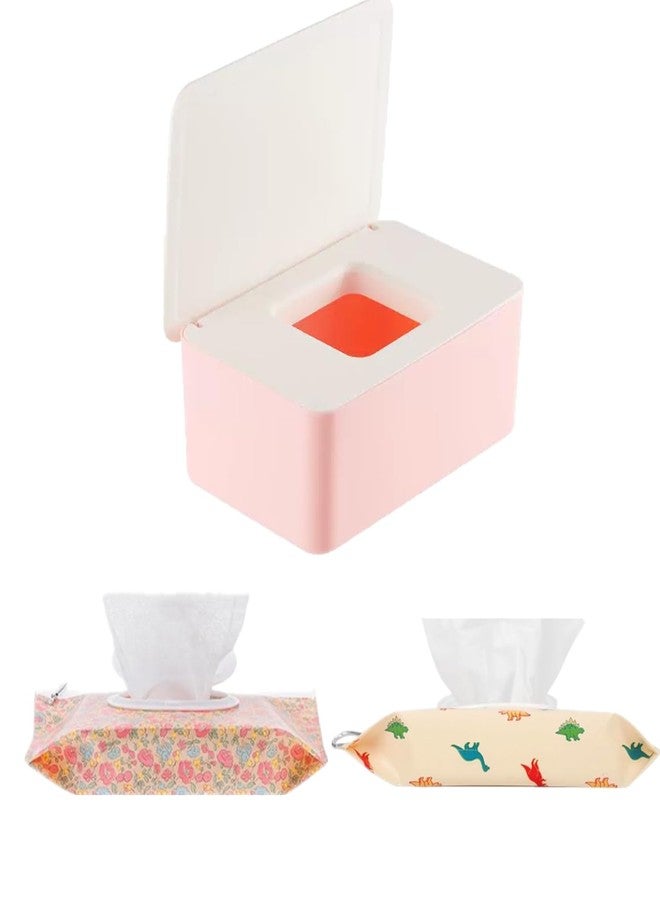 HFHungkeong Wipes Dispenser White Pink,Reusable Flushable Wipe Holder Set with 2Pcs Refillable Portable Wipe Bag for Baby Adult Bathroom,Wipe Container with Lids Keeps Wipes Fresh,Baby Shower New Mom Gifts - Image 1